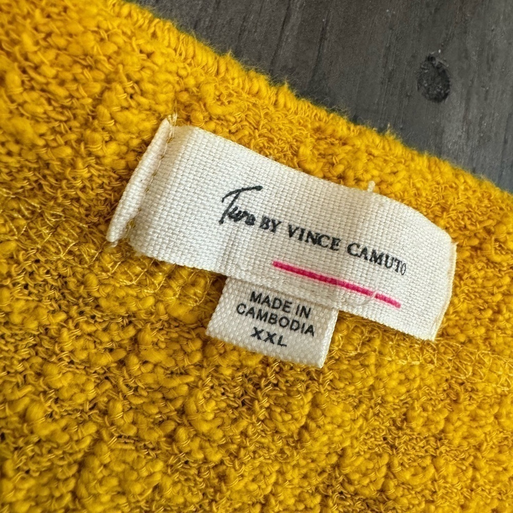Vince Camuto Textured Top Button Cardigan Sweater Jacket Mustard Gold XXL - Picture 2 of 6